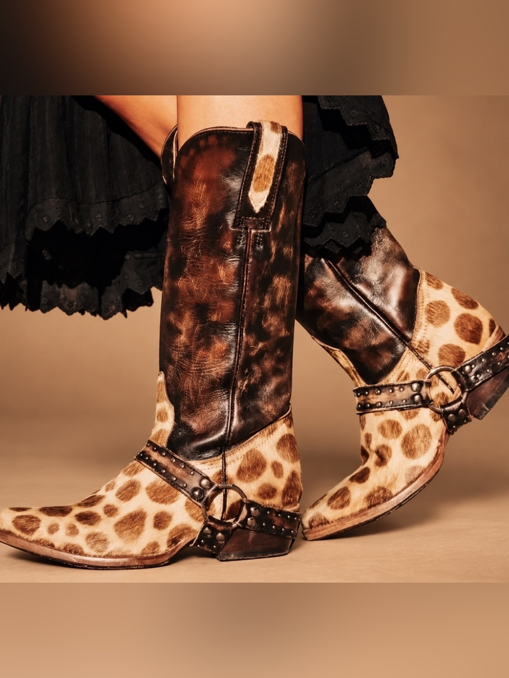 Freebird by Steven Women's Leopard Print & Distressed Brown Cowboy Boots